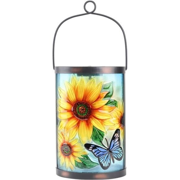 Hanging Solar Lantern Outdoor Waterproof LED Solar Lights Sunflower Decorative - Picture 1 of 7